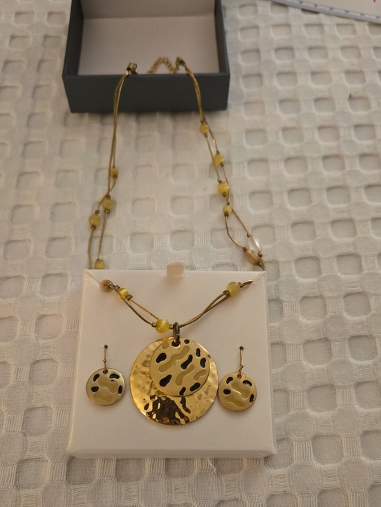 Jewelry - Gold-Tone Disc Necklace & Earring Set - Yellow Accent Beads